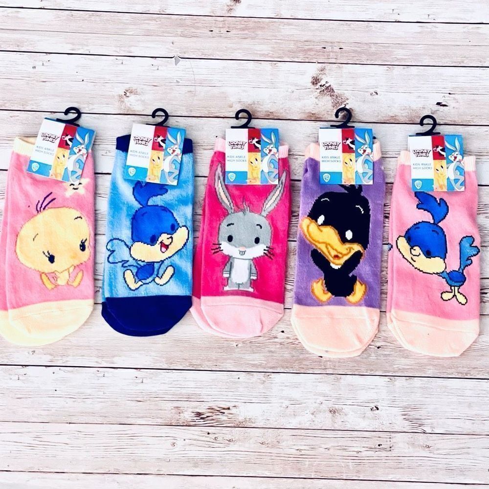 NWT WB  Babies Looney Tunes Kids Girl’s 5 Pack Pink Blue Purple Ankle High Socks